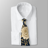 Navy Gouden Roos Stropdas (Gebonden)