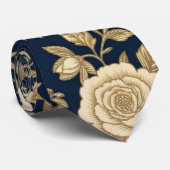 Navy Gouden Roos Stropdas (Opgerold)