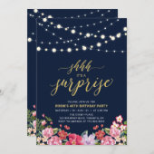 Navy & Gouden Slingerlichten Verjaardagsfeestje Ve Kaart (Voorkant / Achterkant)
