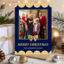 Navy & Gouden Strikende Familie Kerst Foto