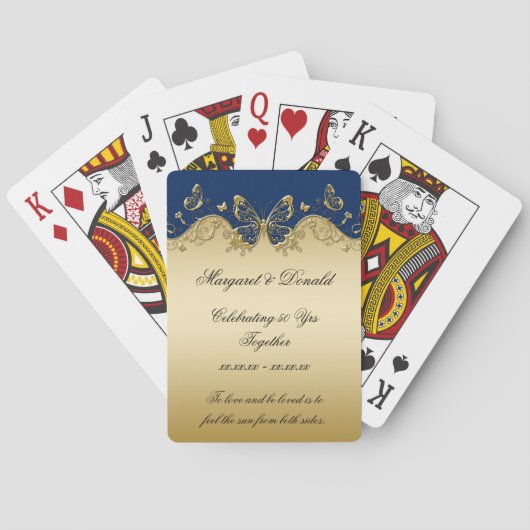 Navy Gouden Vlinders 50ste verjaardag Pokerkaarten (Achterkant)