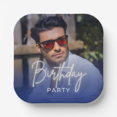 Navy Gradient Personalized Photo Birthday Papieren Bordje (Voorkant)