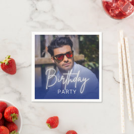 Navy Gradient Personalized Photo Birthday Servet