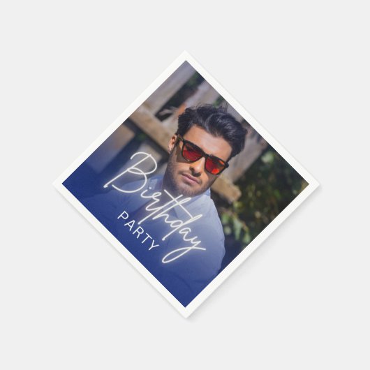 Navy Gradient Personalized Photo Birthday Servet (Hoek)