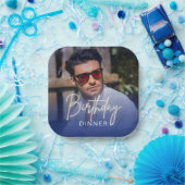 Navy Gradient Photo Birthday Dinner Papieren Bordje (Feest)