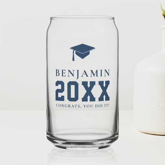 Navy Graduation Cap Gepersonaliseerd Eenvoudig Afs Blikvorm Glas