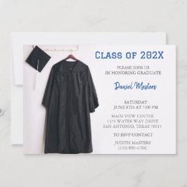Navy Graduation Party Pet en Gown Invitation Kaart