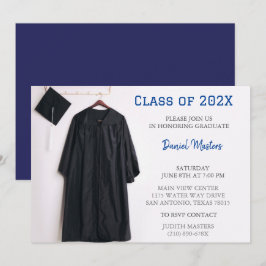 Navy Graduation Party Pet en Gown Invitation Kaart