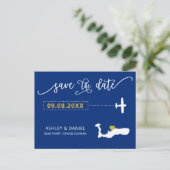 Navy Grand Cayman Wedding Save the Date Map Briefkaart (Staand voorkant)