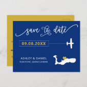 Navy Grand Cayman Wedding Save the Date Map Briefkaart (Voorkant / Achterkant)