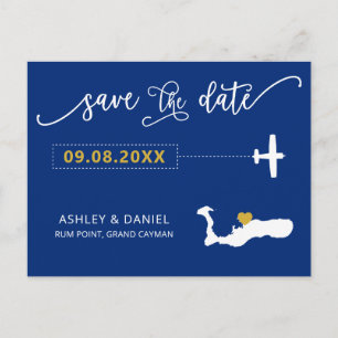 Navy Grand Cayman Wedding Save the Date Map Briefkaart