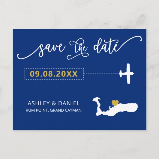 Navy Grand Cayman Wedding Save the Date Map Briefkaart (Voorkant)