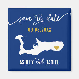 Navy Grand Cayman Wedding Save the Date Map Magneet