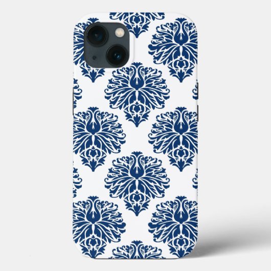 Navy Gray Elegant Damask Case-Mate iPhone Case (Achterkant)