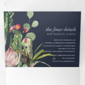 NAVY GRAY FLORAL CACTI FOLIAGE WATERVERF WEDDING DRIELUIK UITNODIGING (Binnenzijde eerst)
