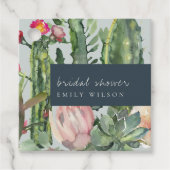 NAVY GRAY FLORAL DESERT CACTI FAUNA VRIJGEZELLENFE BEDANKJES LABELS (Voorkant)