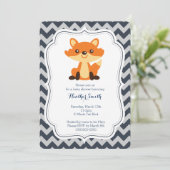 Navy Gray Fox Baby shower Kaart (Staand voorkant)