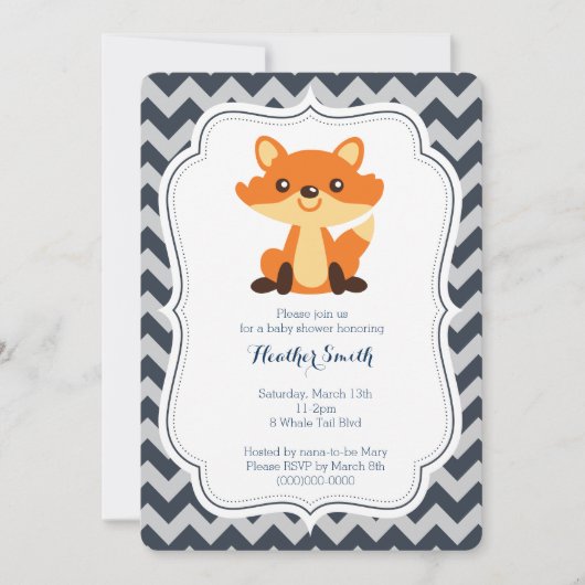 Navy Gray Fox Baby shower Kaart (Voorkant)