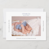 Navy Gray Minimalist Photo Baby Announcement Card Kaart (Voorkant)
