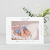 Navy Gray Minimalist Photo Baby Announcement Card Kaart (Staand voorkant)