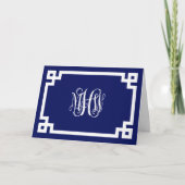 Navy Greek Key #2, omhuld met 3 inkt wijnmonogram Notitiekaartje (Voorkant)
