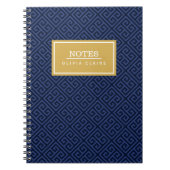 Navy Greek Key Pattern Gold Name Sjabloon Notitieboek (Voorkant)