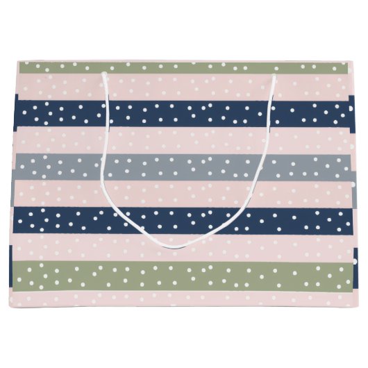 Navy Green and Gray Polka Stripe Pattern – Elegant Groot Cadeauzakje (Voorkant)