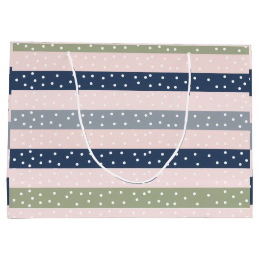 Navy Green and Gray Polka Stripe Pattern – Elegant Groot Cadeauzakje (Achterkant)