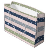 Navy Green and Gray Polka Stripe Pattern – Elegant Groot Cadeauzakje (Achterkant Gekanteld)
