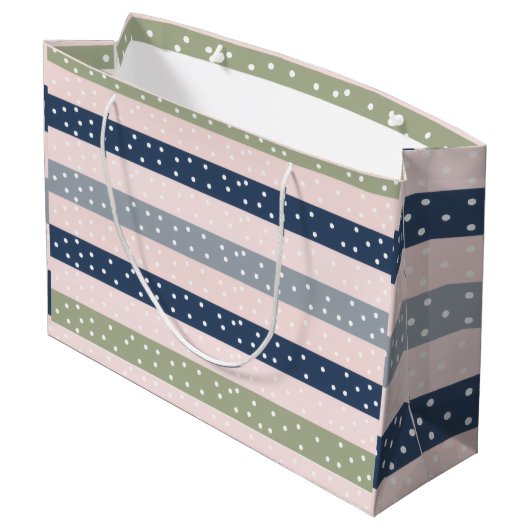 Navy Green and Gray Polka Stripe Pattern – Elegant Groot Cadeauzakje (Achterkant Gekanteld)