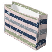 Navy Green and Gray Polka Stripe Pattern – Elegant Groot Cadeauzakje (Voorkant Gekanteld)