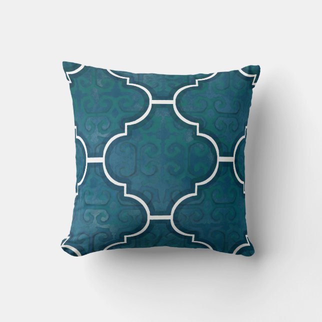 Navy Green Arabesque Scroll Pattern Marokkaanse Te Kussen (Voorkant)