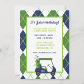 Navy & Green Argyle Golf Feest Uitnodigingen (Voorkant)