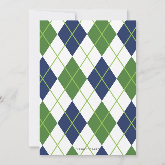 Navy & Green Argyle Golf Feest Uitnodigingen (Achterkant)