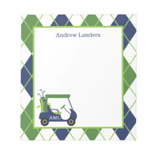 Navy & Green Argyle Golf, gepersonaliseerd Notitie Notitieblok