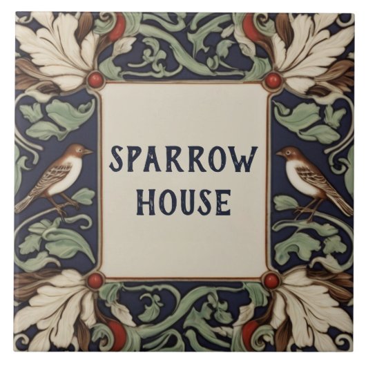 Navy Green Bird House naam Plaque Bord teken Tegeltje (Voorkant)