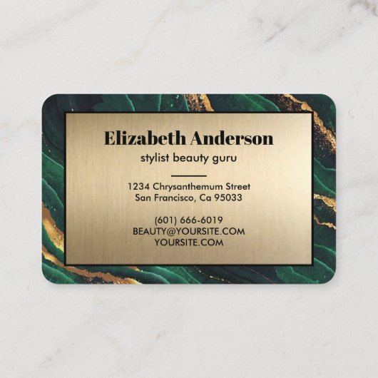 Navy Green en Gold Glitter Marble Agate Modern B Visitekaartje (Achterkant)