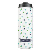 Navy Green en Turquoise Confetti Stippen Monogram Thermosbeker (Voorkant)
