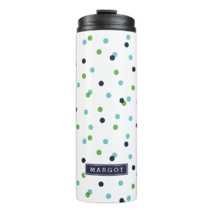 Navy Green en Turquoise Confetti Stippen Monogram Thermosbeker
