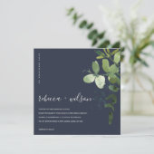 NAVY GREEN EUCALYPTUS FOLIAGE WATERVERF WEDDING KAART (Staand voorkant)