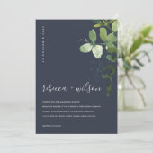 NAVY GREEN EUCALYPTUS FOLIAGE WATERVERF WEDDING KAART (Staand voorkant)