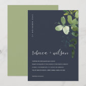 NAVY GREEN EUCALYPTUS FOLIAGE WATERVERF WEDDING KAART (Voorkant / Achterkant)