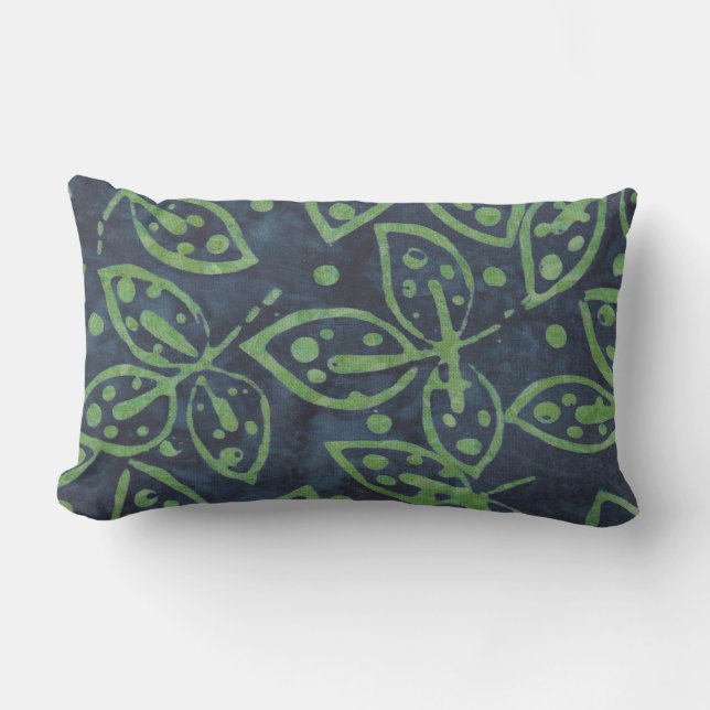 Navy Green Foliage Boho Batik Kijk buiten Buitenkussen (Voorkant)