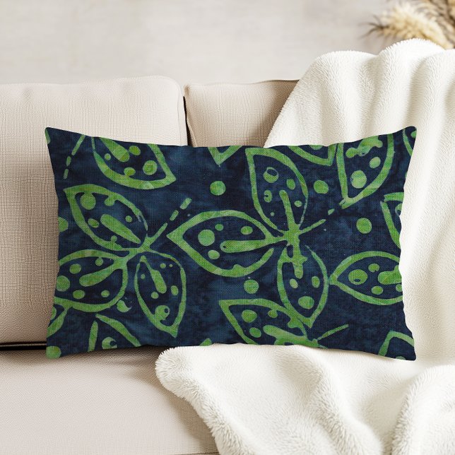 Navy Green Foliage Boho Batik Look Accent Kussen (Creator heeft geüpload)