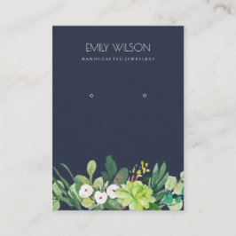 NAVY GREEN FOLIAGE SUCCULENT PEONY EARRING DISPLAY VISITEKAARTJE