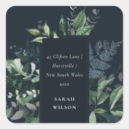 Navy Green Gold Greenery Ik heb Adres verplaatst Vierkante Sticker