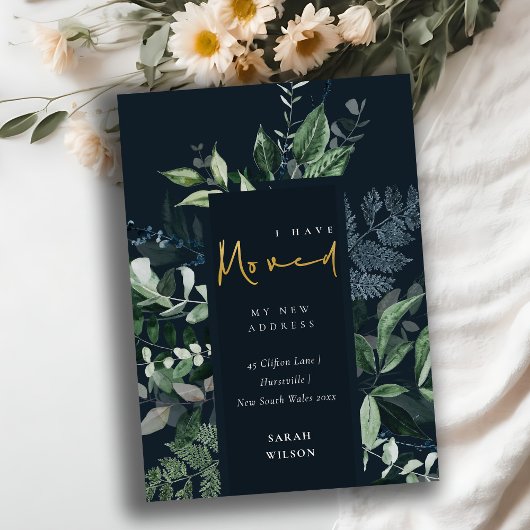 Navy Green Gold Greenery Lijst... ik heb verhuisde Bedankkaart