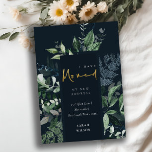 Navy Green Gold Greenery Lijst... ik heb verhuisde Bedankkaart