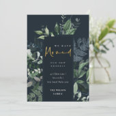 Navy Green Gold Greenery Lijst We hebben verhuisde Bedankkaart (Staand voorkant)