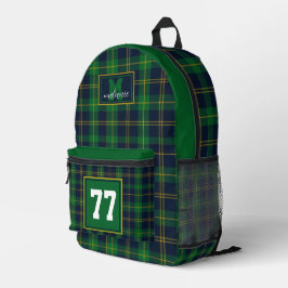 Navy green gold Tartan Plaid checkered Notre Dame Bedrukte Rugzak